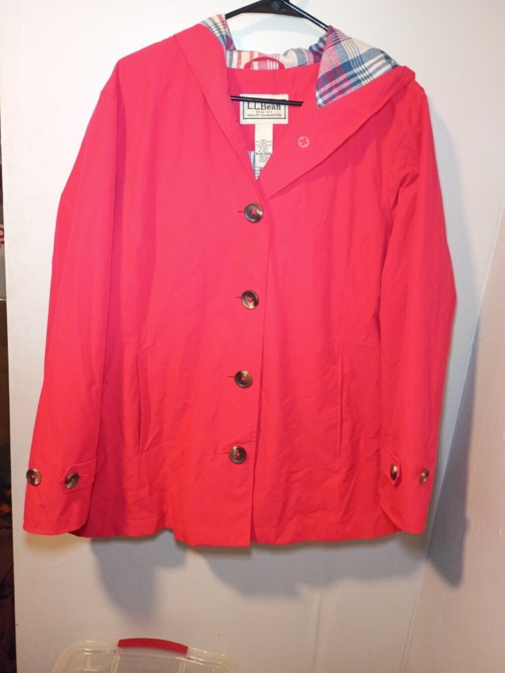 Women's Large PT L.L Bean Corral Hooded Plaid Lined Water-Resistant Rain Jacket